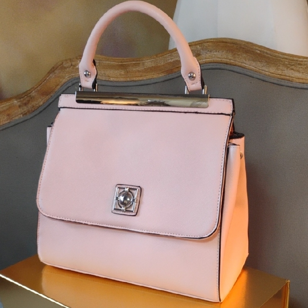 Catherine Malandrino pink and silver structured satchel, like new!